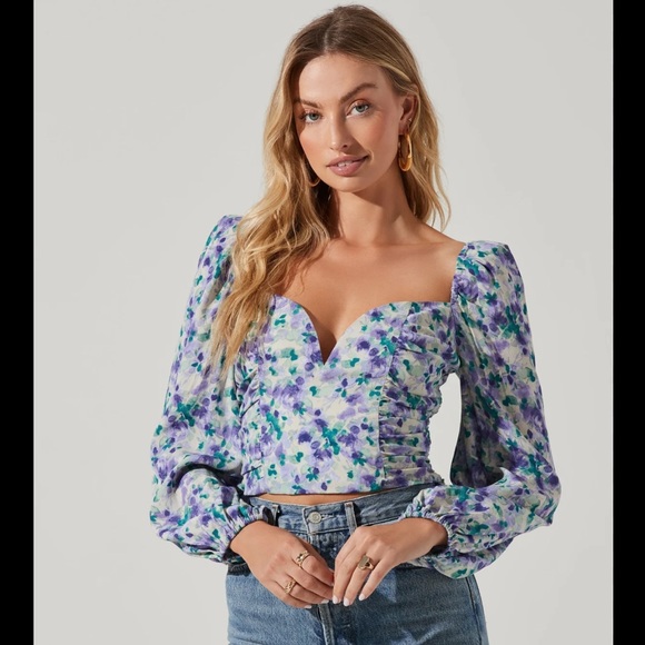 ASTR The Label - Floral Printed V Wired Long Sleeve - S - Picture 1 of 6